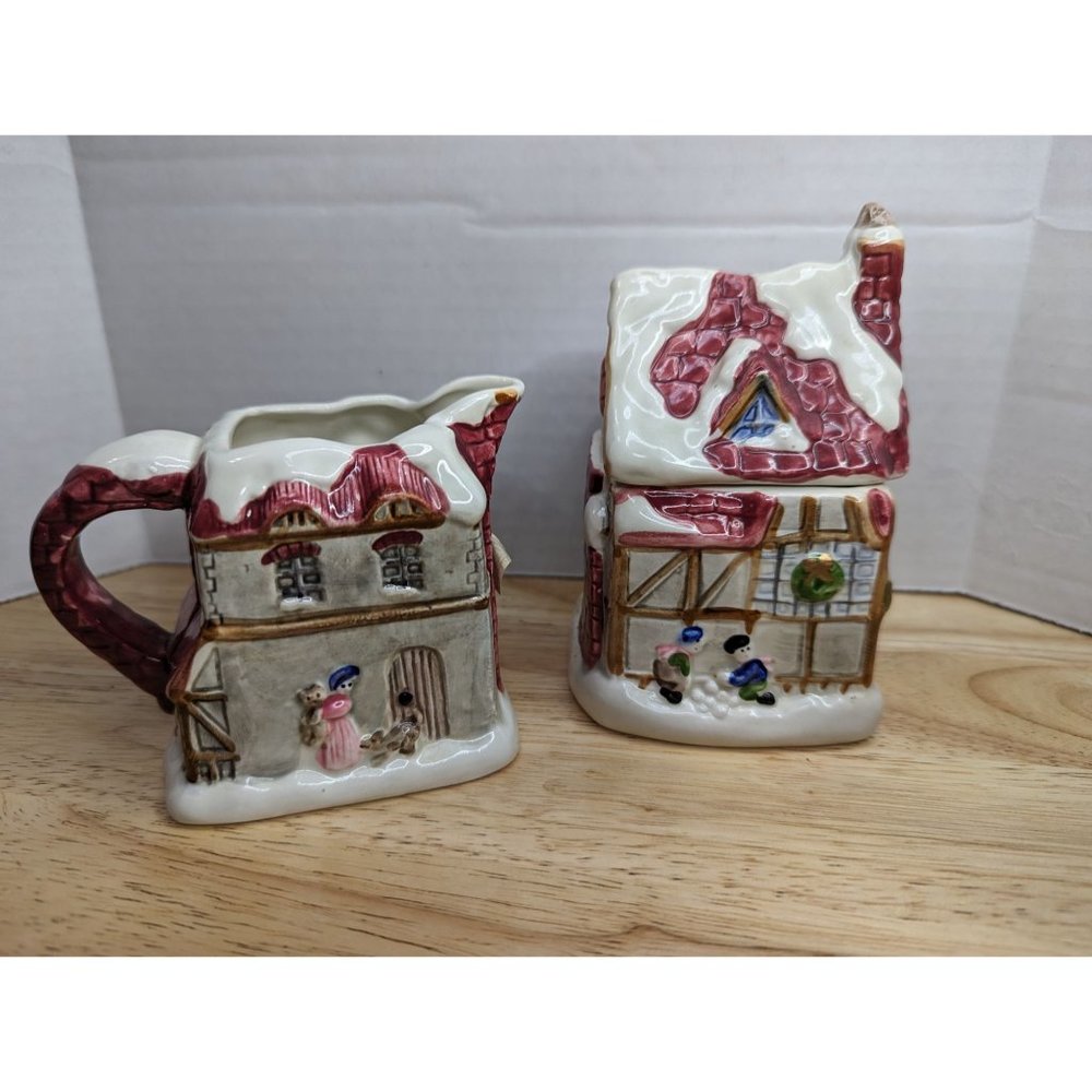FF 1986 Fitz & Flyod a Dickens Christmas mini creamer & sugar set hand painted
